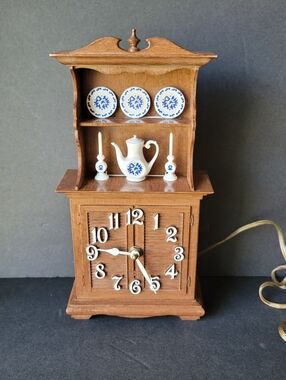 Vintage Spartus Electric Clock Kitchen Hutch with Delft China